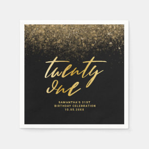 Modern Black & Gold Glitter 21st Birthday Party Napkins