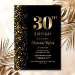 Modern Black Gold Glitter 30th Birthday Party Invitation<br><div class="desc">This modern black with gold glitter 30th birthday party invitation features a customizable text area that allows you to effortlessly include all the necessary details for your special birthday celebration, including the date, time, venue, and RSVP information. A variety of paper types and corner styles are available for your unique...</div>