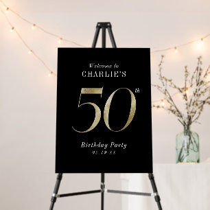 Modern black gold glitter 50th birthday welcome foam board