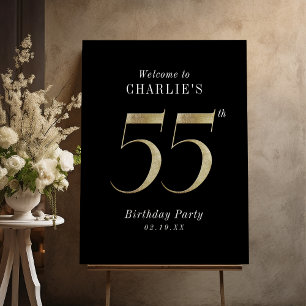Modern black gold glitter 55th birthday welcome foam board