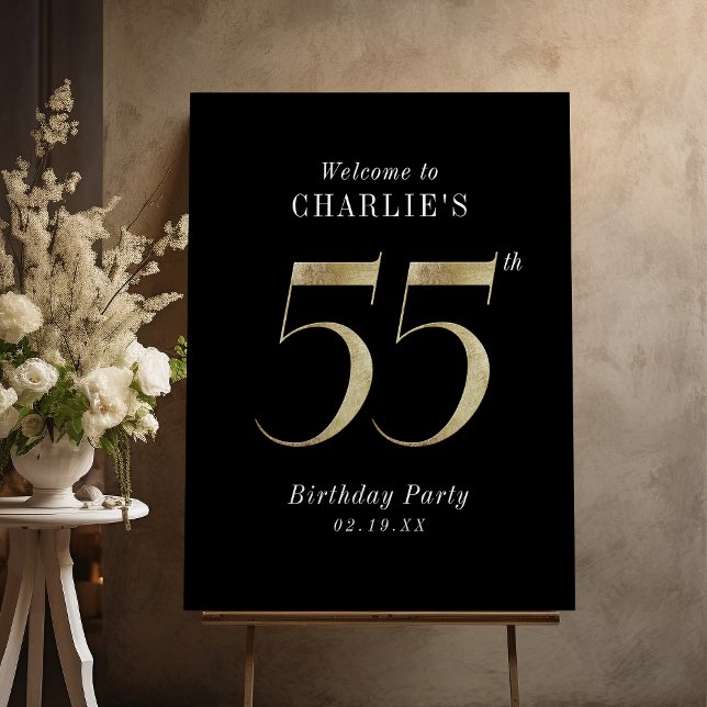 Modern black gold glitter 55th birthday welcome foam board (Modern black gold glitter 55th birthday welcome foam board)