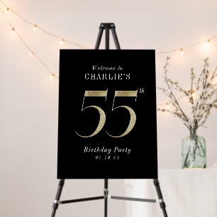 Modern black gold glitter 55th birthday welcome foam board