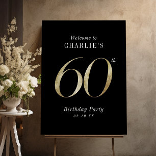 Modern black gold glitter 60th birthday welcome foam board