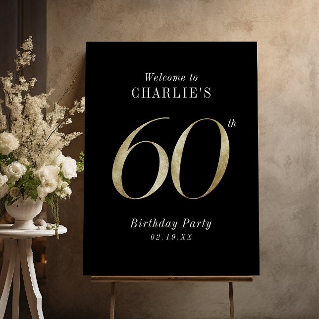 Modern black gold glitter 60th birthday welcome foam board (Modern black gold glitter 60th birthday welcome foam board)