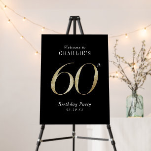 Modern black gold glitter 60th birthday welcome foam board