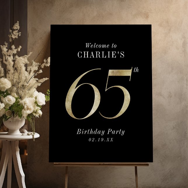 Modern black gold glitter 65th birthday welcome foam board (Modern black gold glitter 65th birthday welcome foam board)