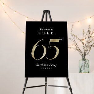 Modern black gold glitter 65th birthday welcome foam board