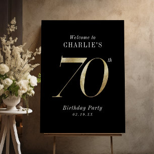 Modern black gold glitter 70th birthday welcome foam board