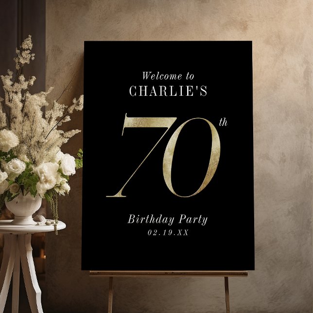 Modern black gold glitter 70th birthday welcome foam board (Modern black gold glitter 70th birthday welcome foam board)