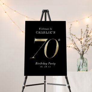 Modern black gold glitter 70th birthday welcome foam board