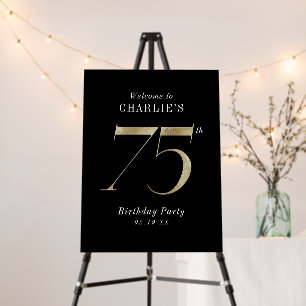 Modern black gold glitter 75th birthday welcome foam board