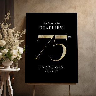 Modern black gold glitter 75th birthday welcome foam board