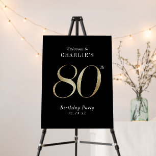 Modern black gold glitter 80th birthday welcome foam board
