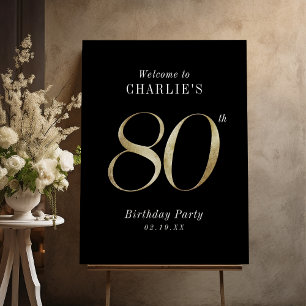 Modern black gold glitter 80th birthday welcome foam board