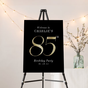 Modern black gold glitter 85th birthday welcome foam board