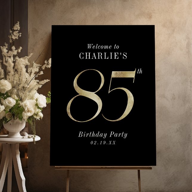 Modern black gold glitter 85th birthday welcome foam board (Modern black gold glitter 85th birthday welcome foam board)