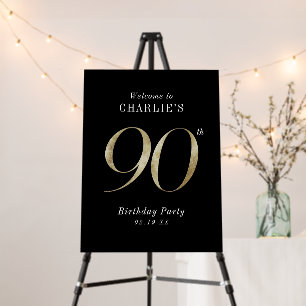 Modern black gold glitter 90th birthday welcome foam board