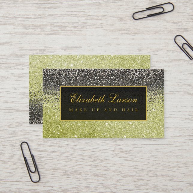 Modern Black Gold Glitter Beauty Makeup Business Card (Front/Back In Situ)