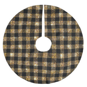 Modern Black Gold Glitter Buffalo Plaid Christmas Brushed Polyester Tree Skirt
