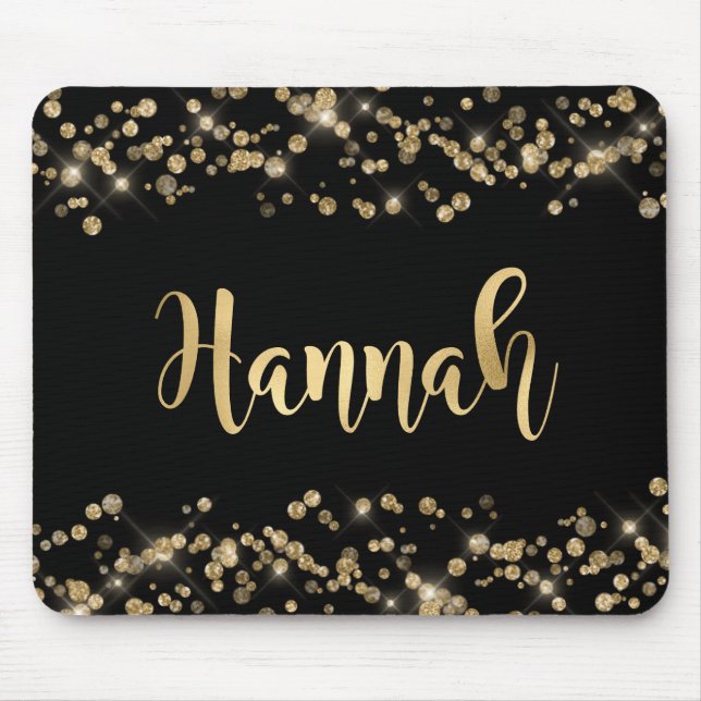 Modern Black Gold Glitter Confetti Monogram Mouse Pad (Front)