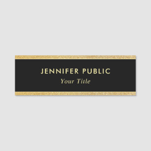 Modern Black Gold Glitter Custom Rectangle Small Name Tag