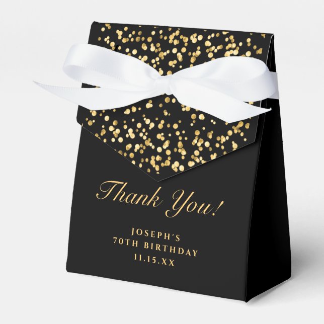 Modern Black Gold Glitter Dust Thank You Monogram  Favor Boxes (Front Side)