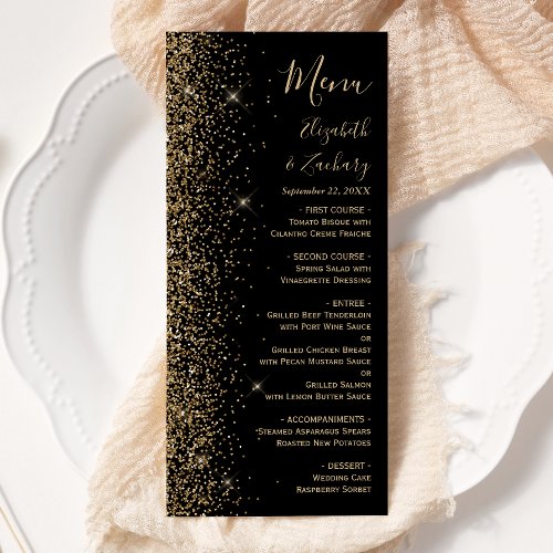 Modern Black Gold Glitter Edge Wedding Menu