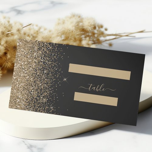 Modern Black Gold Glitter Edge Wedding Place Card