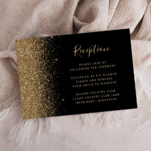 Modern Black Gold Glitter Edge Wedding Reception Enclosure Card