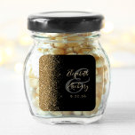 Modern Black Gold Glitter Edge Wedding Square Sticker<br><div class="desc">This elegant modern wedding sticker features a faux gold glitter design on the left edge. Easily customize the gold colored text on a black background,  with the names of the bride and groom in handwriting calligraphy over a large gray ampersand.</div>