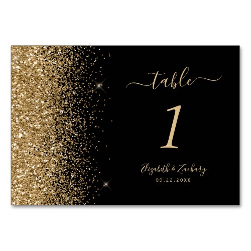Modern Black Gold Glitter Edge Wedding Table Number