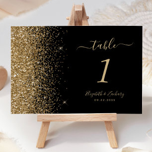 Modern Black Gold Glitter Edge Wedding Table Number