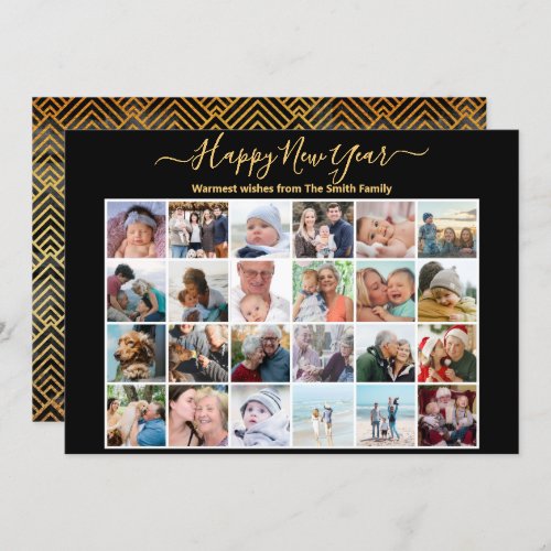 Modern Black Gold Glitter Elegant Script Photo  Holiday Card