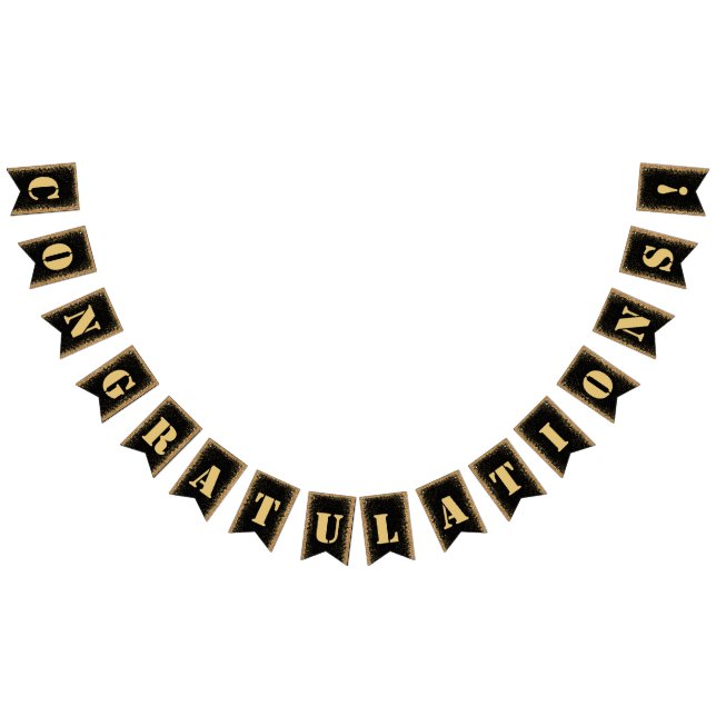 Modern Black & Gold Glitter Engagement  Party Bunt Bunting Flags (All)