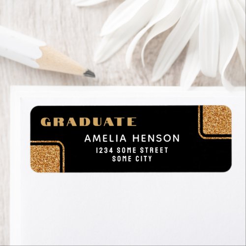 Modern Black Gold Glitter Graduate Return Address  Label