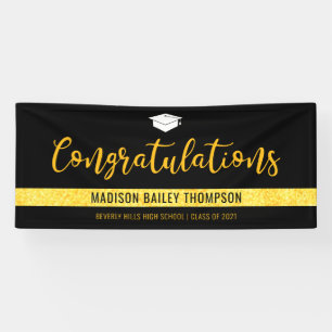 Modern Black Gold Glitter Graduation Banner