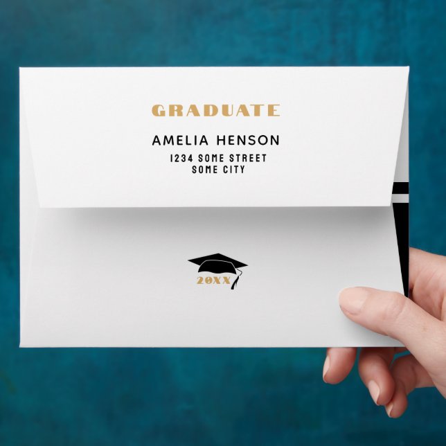 Modern Black Gold Glitter Graduation Envelope (Hand)