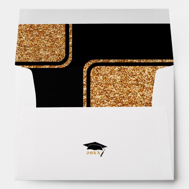 Modern Black Gold Glitter Graduation Envelope (Back (Bottom))