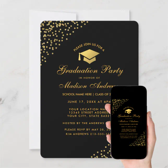 Modern Black Gold Glitter Graduation Party Invite Zazzle 3769