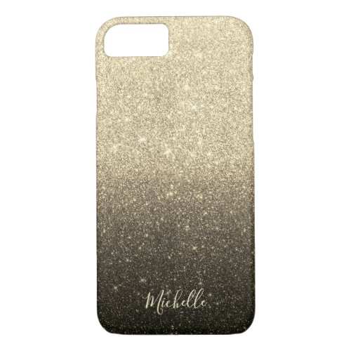 Modern Black  Gold Glitter Ombre Custom Name iPhone 87 Case