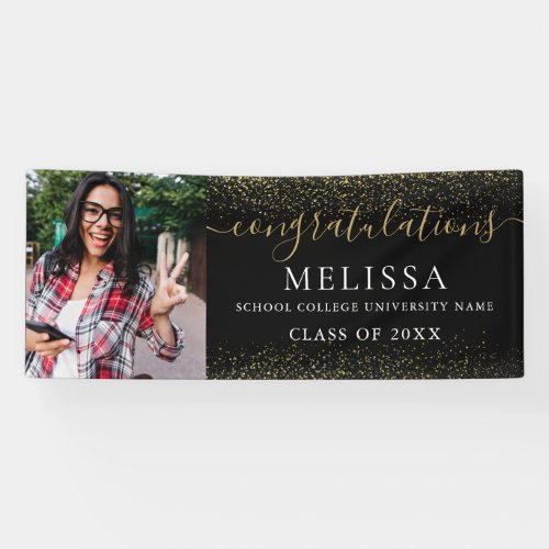 Modern Black Gold Glitter Photo Graduation Banner