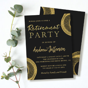 Modern Black Gold Glitter Retirement Party Invite