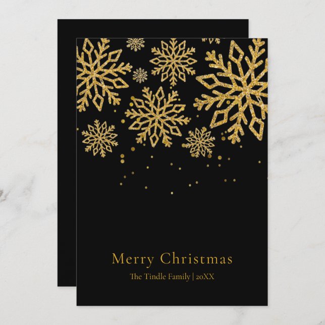 Modern Black Gold Glitter Script Christmas    Holiday Card (Front/Back)