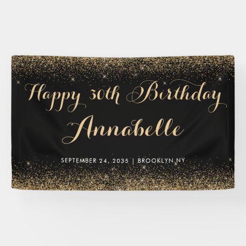 Modern Black Gold Glitter Sparkle Any Age Birthday Banner