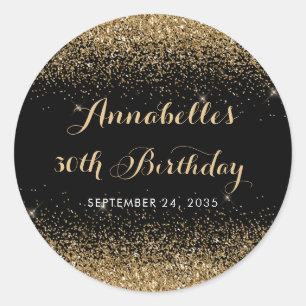 Modern Black Gold Glitter Sparkle Any Age Birthday Classic Round Sticker