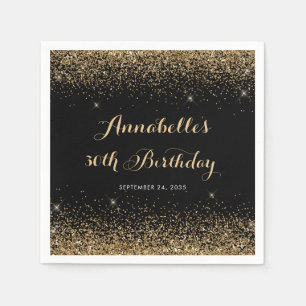 Modern Black Gold Glitter Sparkle Any Age Birthday Napkins