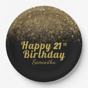 Modern Black & Gold Glitter Sparkle Birthday Paper Paper Plates