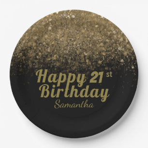 Modern Black & Gold Glitter Sparkle Birthday Paper Plates