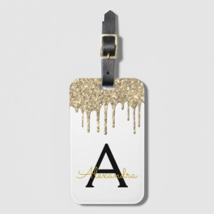 Modern Black Gold Glitter Sparkle Monogram Luggage Tag