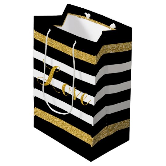 Modern Black & Gold Glitter Stripes Medium Gift Bag | Zazzle.com